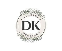 modelo de logotipos de monograma de casamento de carta inicial dk, modelos minimalistas e florais modernos desenhados à mão para cartões de convite, salve a data, identidade elegante. vetor