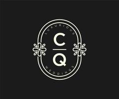 cq letras iniciais modelo de logotipos de monograma de casamento, modelos modernos minimalistas e florais desenhados à mão para cartões de convite, salve a data, identidade elegante. vetor