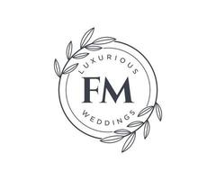 modelo de logotipos de monograma de casamento de letra de iniciais fm, modelos minimalistas e florais modernos desenhados à mão para cartões de convite, salve a data, identidade elegante. vetor