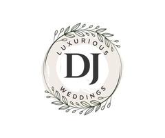 dj letras iniciais modelo de logotipos de monograma de casamento, modelos modernos minimalistas e florais desenhados à mão para cartões de convite, salve a data, identidade elegante. vetor