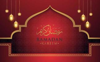Ramadã kareem ornamentado lua e lanternas vetor