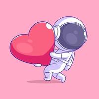 astronauta carregando uma grande coração balão vetor