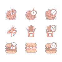 ícones coloridos de fast food e pizza vetor