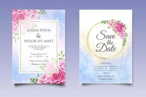 cartão de convite de casamento com lindas flores e folhas