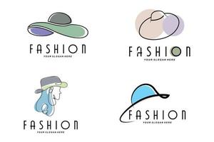 ilustração de design de logotipo de chapéu feminino acessórios de beleza de moda e cuidados com a marca do produto vetor