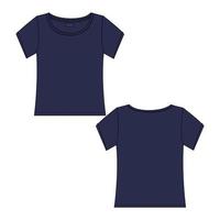 manga curta regular fit básico t-shirt técnica moda esboço plano ilustração vetorial modelo de cor marinha para mulheres. vetor