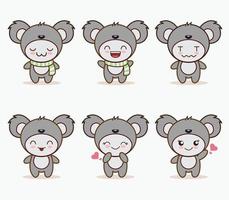 mascote coala fofo com vários tipos de coleção de conjunto de expressões vetor