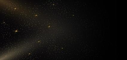 glitter dourado de partículas em partículas cintilantes de pó de estrelas de fundo preto. vetor