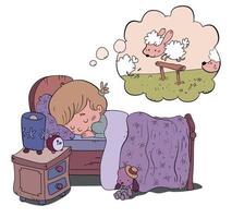 menina dormindo sonhando do ovelha vetor