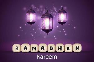Ramadã kareem saudações com lanternas dentro uma brilhando fundo vetor