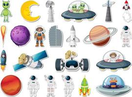 conjunto de adesivos de objetos do espaço sideral e astronautas vetor