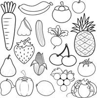 um conjunto de doodle sobre frutas no fundo branco vetor