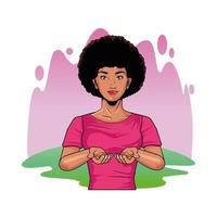 mulher negra fazendo autoexame de seios estilo pop art vetor