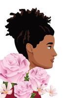 flores rosa com mulher negra no perfil