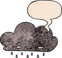 nuvem de chuva de desenho animado e bolha de fala no estilo de textura retrô vetor