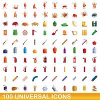 conjunto de 100 ícones universais, estilo cartoon vetor