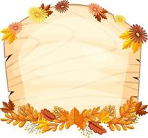 placa de madeira de moldura de outono com folhas e flores vetor