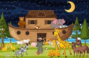 cena da floresta com a arca de noé com animais vetor