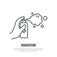 ícone da linha de spray desinfetante. conceito de prevenção. desinfecção e limpeza. vetor