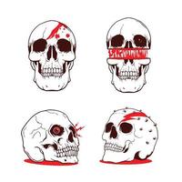 mão desenhado realista crânio tatuagem com vermelho sotaque vetor