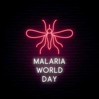 quadro indicador de néon do dia mundial da malária. ícone de mosquito brilhante. vetor
