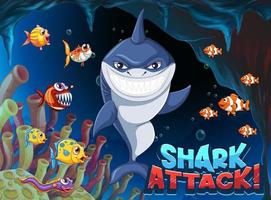 ícone de ataque de tubarão com animal marinho subaquático vetor