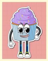 personagem de desenho animado de cupcake fofo no fundo da grade vetor