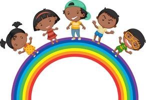 crianças em pé no arco-íris juntos vetor