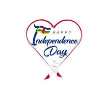 feliz independência dia do central africano república. avião desenha nuvem a partir de coração. nacional bandeira vetor ilustração em branco fundo.