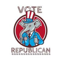 votar mascote elefante republicano polegares para cima círculo cartoon vetor