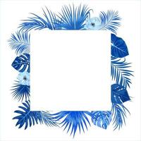 quadro de selva tropical vetorial com folhas de palmeiras e flores vetor