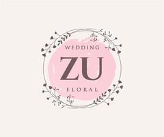 modelo de logotipos de monograma de casamento de carta inicial zu, modelos modernos minimalistas e florais desenhados à mão para cartões de convite, salve a data, identidade elegante. vetor