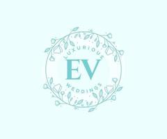 modelo de logotipos de monograma de casamento de letra inicial ev, modelos modernos minimalistas e florais desenhados à mão para cartões de convite, salve a data, identidade elegante. vetor