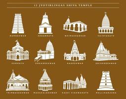 12 senhor shiva templos vetor ícone. 12 jyotirlingas têmpora. faca templos ícone ilustração.