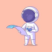 astronauta lendo uma mapa e carregando uma bússola vetor