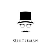 silhueta do rosto de cavalheiro com bigodes retorcidos e chapéu-coco. vetor