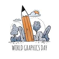 Lápis bonito com folhas ao redor do dia de gráficos do mundo vetor