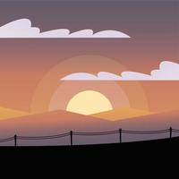 silhueta de cerca na frente de montanhas com fundo de sol vetor