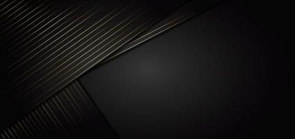 abstratas listras douradas linhas diagonais se sobrepõem em fundo preto. stryle de luxo. vetor