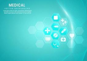 abstrato hexágono azul padrão e linhas de onda background.medical e conceito de ciência e padrão de ícone de cuidados de saúde. vetor