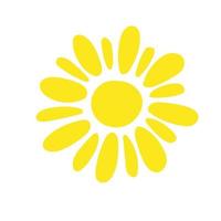 ilustração plana de vetor de sol amarelo simples com meio de forma redonda, imagem de verão fofa para fazer cartões, decoração, conceito de férias e design de férias e verão para crianças