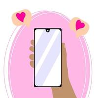 inteligente telefone dentro mão com amor mensagem em a Rosa fundo vetor