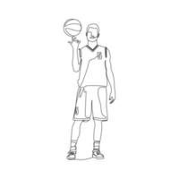 basquetebol jogador spining bola dentro mão. 1 linha arte. atleta dentro esporte uniforme. vetor ilustração