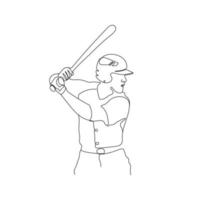 beisebol jogador prática para bater a bola. americano Grilo homem jogador. esporte exercício conceito. 1 linha vetor ilustração.