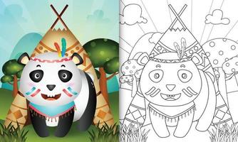 modelo de livro para colorir para crianças com uma ilustração de um bonito personagem tribal boho panda vetor