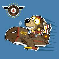 engraçado cachorro em lutador jato com ar força logotipo, vetor desenho animado ilustração