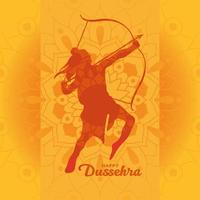 Dussehra feliz e Senhor Ram com desenho de vetor de silhueta laranja de arco e flecha