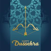 Dussehra feliz e arco com flecha no desenho de vetor de fundo azul mandala