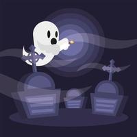 desenho de fantasma de halloween em um desenho vetorial de cemitério vetor
