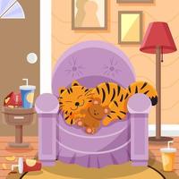 fofa laranja taby gato dormindo em a sofá vetor
